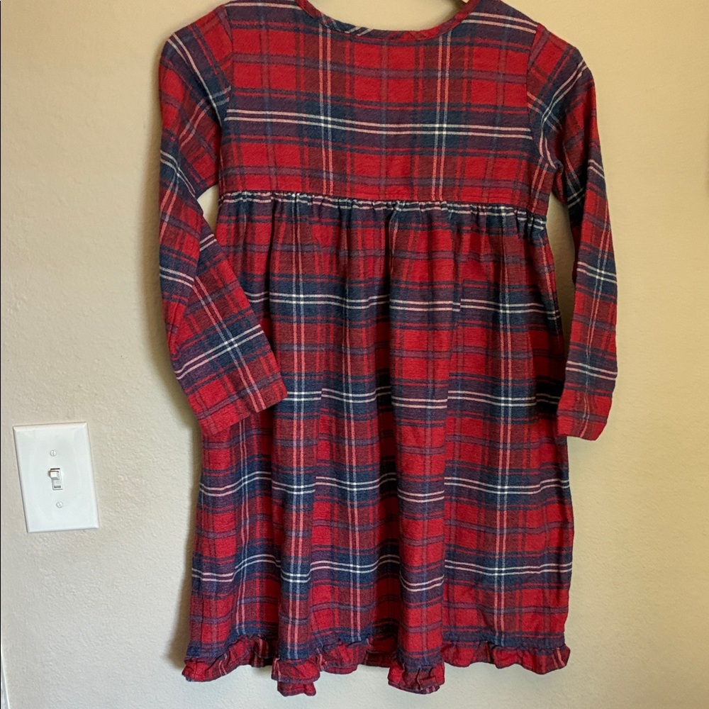 Hanna Andersson Girls Red & Blue Plaid Flannel Ruffle Dress Size 130 - Picture 4 of 6
